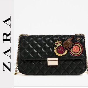 Zara Quilted Patches Black Crossbody Bag